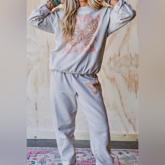 Three Bird Nest Pants - Three Bird Nest - Butterfly Mama Set - Graphic Sweatshirt and Pants Set - L/XL